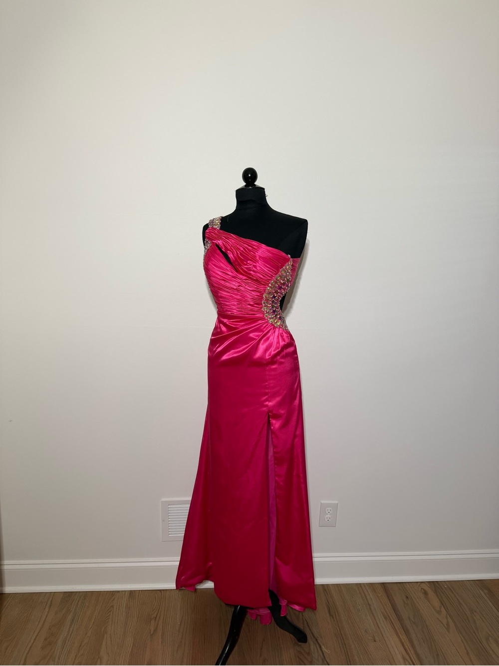 Fuchsia One-Shoulder Evening Gown with Embellished Cutout